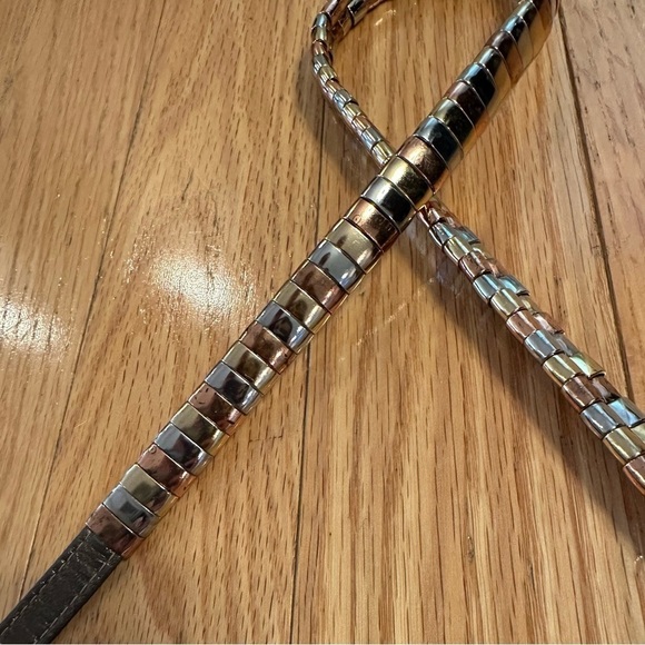 Morris Moskowitz Vintage 80’s Tri Color Metal Chain Thin Leather Belt Women S main image 3